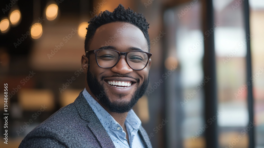 Fototapeta premium A cheerful entrepreneur is smiling while celebrating the success of his latest venture.
