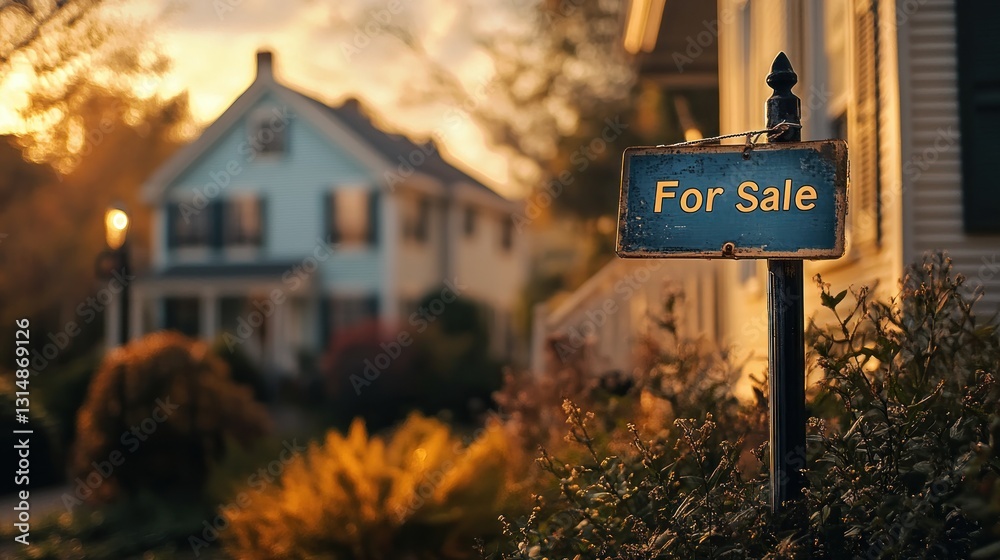 Obraz premium Residential property for sale in a neighborhood at sunset
