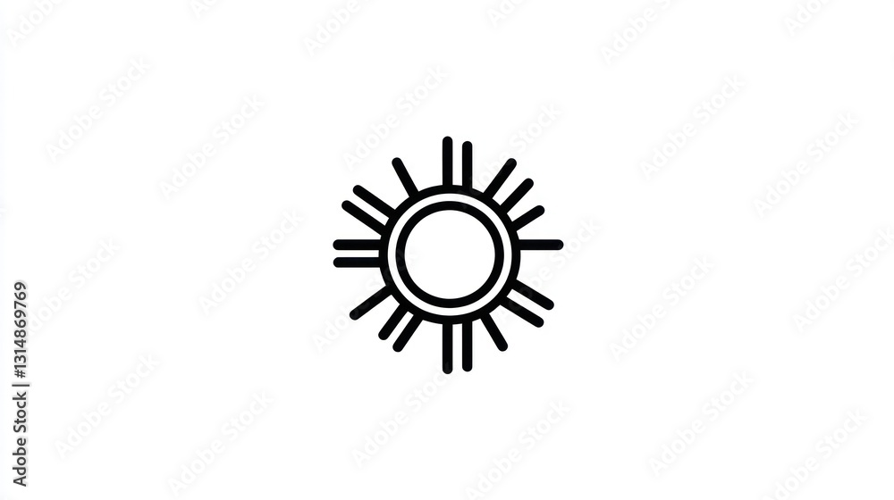 Simple line art sun icon, minimalist solar design. Simple line art sun icon, minimalist solar design.