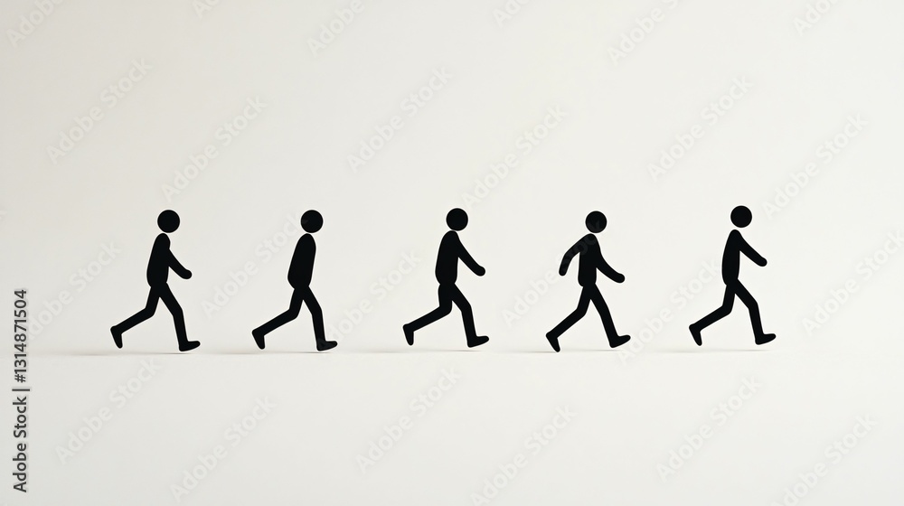 Animated figures illustrating walking motion, minimalist style capturing movement progression, suitable for design or educational use. Animated figures illustrating walking motion, minimalist style capturing movement progression, suitable for design or educational use.