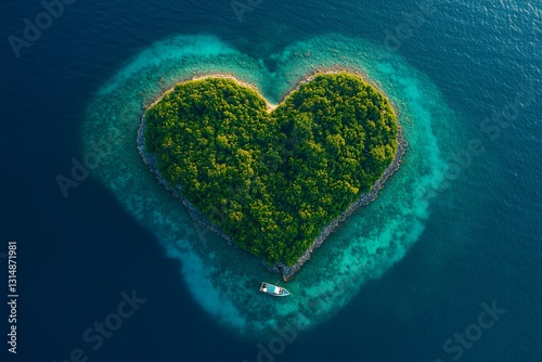 Aerial View of Heart Shaped Island Surrounded by Crystal Clear Water
