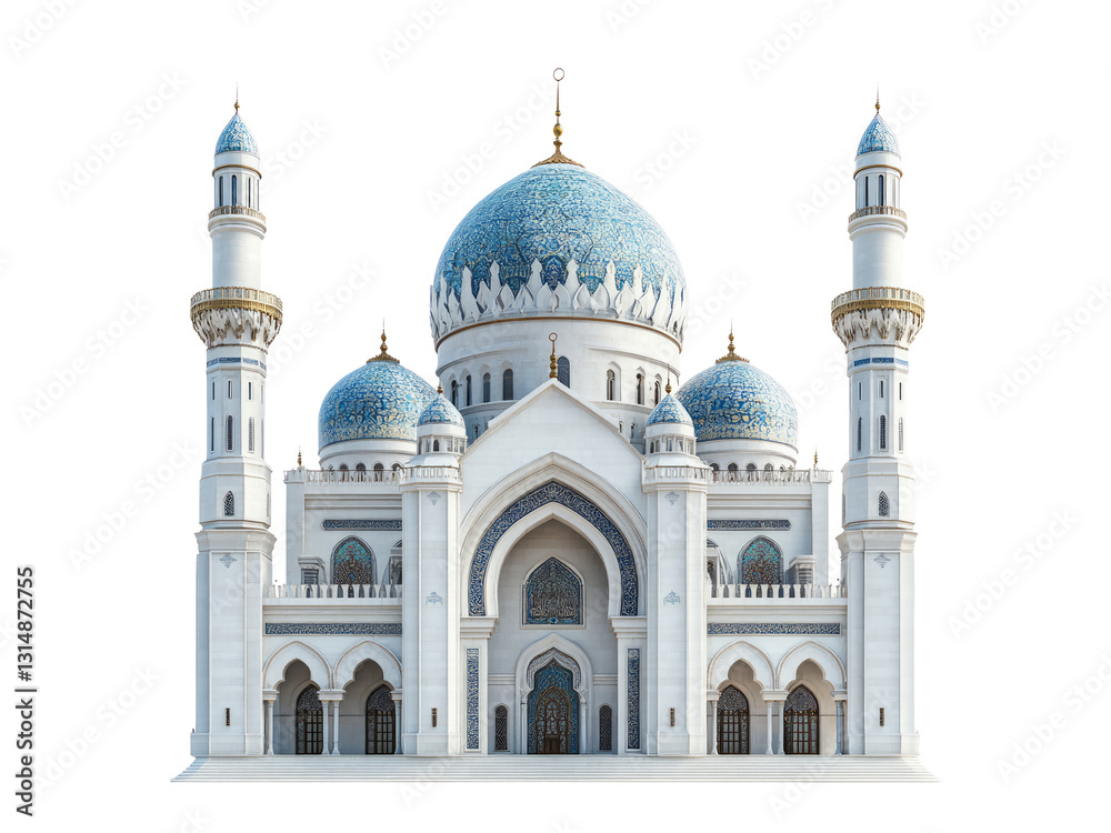 Fototapeta premium 3D illustration of mosque building, with transparent background, PNG file. generative AI 3D illustration of mosque building, with transparent background, PNG file.