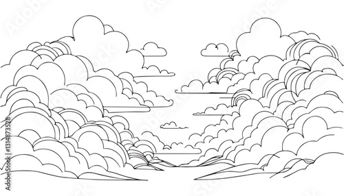 Continuous one single minimal line drawing cloud