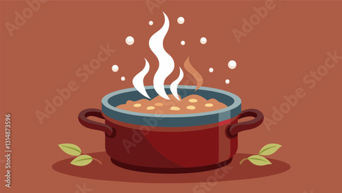 The steam rising from a simmering pot of rice and beans evoking memories of home and tradition.. Vector illustration