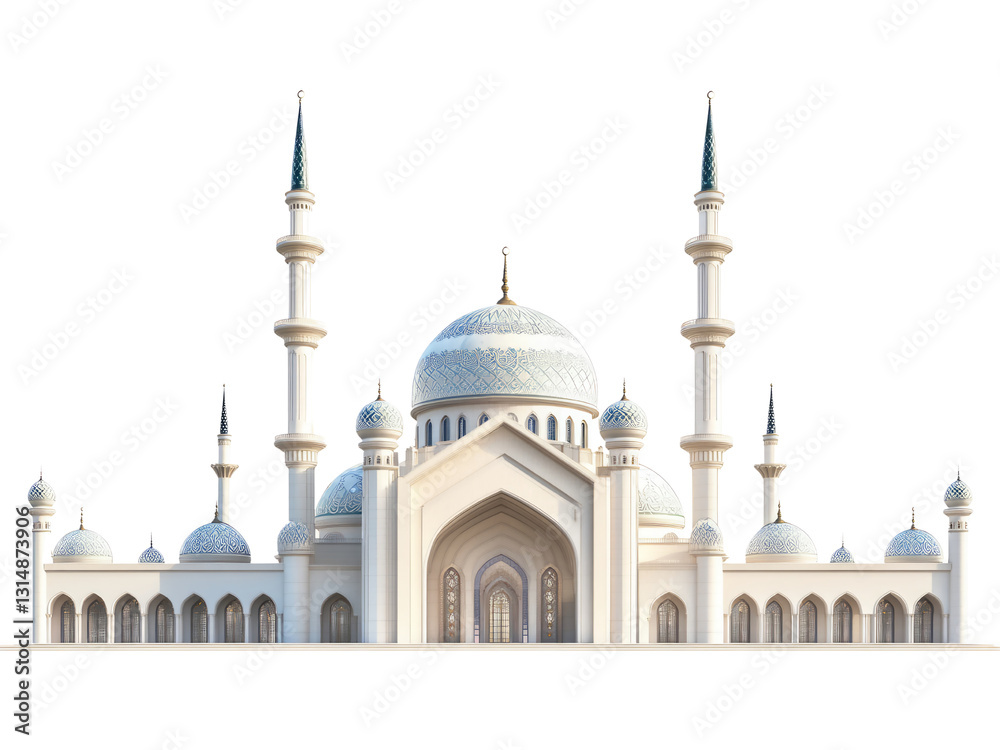 Fototapeta premium 3D illustration of mosque building, with transparent background, PNG file. generative AI 3D illustration of mosque building, with transparent background, PNG file.