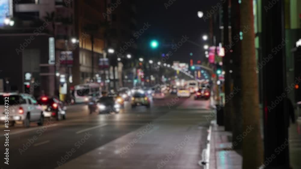 Nighttime street scene with bokeh lights in Hollywood, Los Angeles, USA in 4K Nighttime street scene with bokeh lights in Hollywood, Los Angeles, USA in 4K