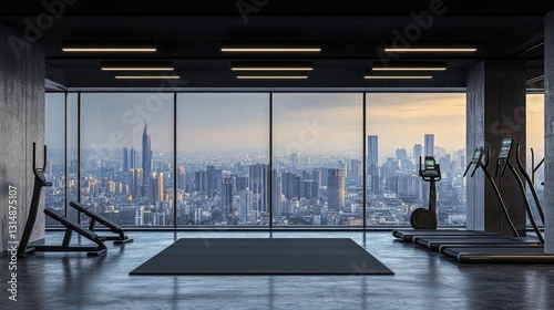 Modern city gym with panoramic views