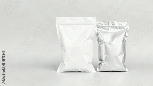 White, and Silver, pouch, standing, package, bags of different shapes and sizes. mock up, pack, Plastic, packaging, mockup, branding, templates, food, zip, blank, chips, snack,