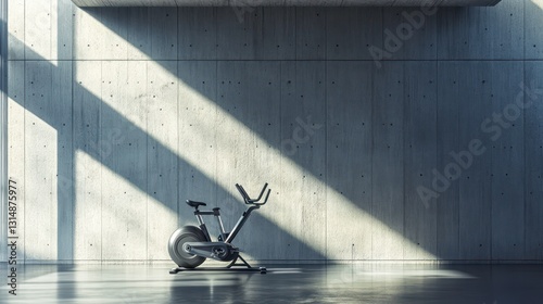 Modern exercise bike in a sunlit gym