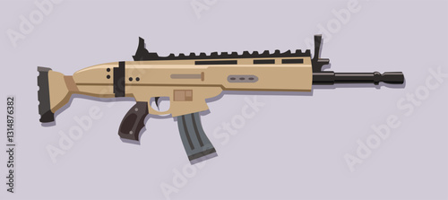 Modern assault rifle digital illustration. A digital illustration of a modern military assault rifle with a tan finish, detailed weaponry design, and a tactical scope.