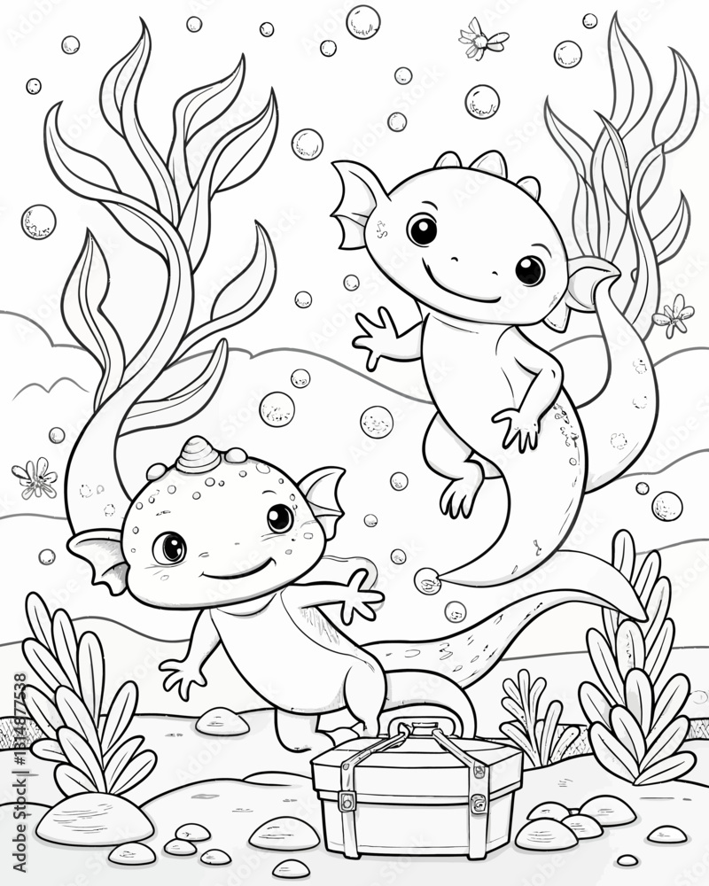 Fototapeta premium Axolotl coloring book far kids pages