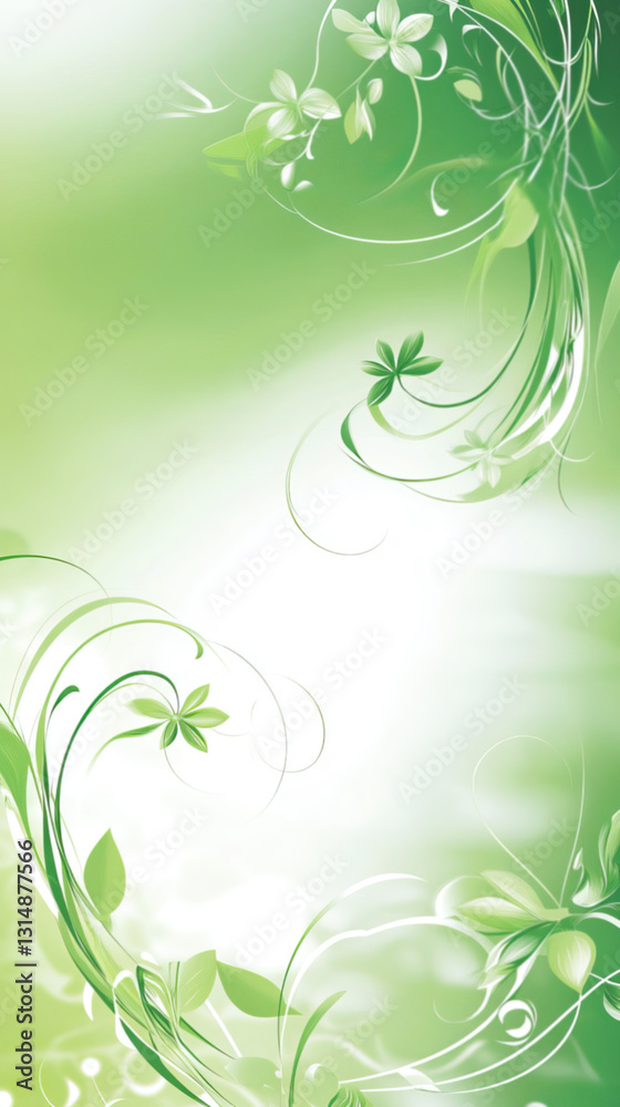 Green floral background with leaves and swirls for an invitation Green floral background with leaves and swirls for an invitation