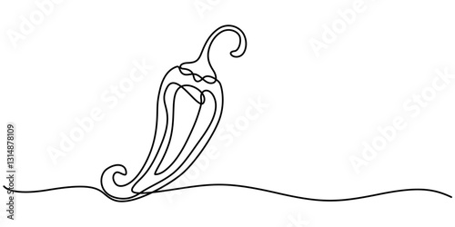 Chili pepper in continuous line art drawing style. Hot spice chili black linear sketch isolated on white background, chili pepper continuous line vector illustration, pepper graphic design Single line