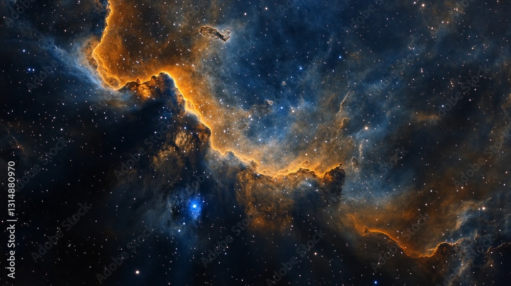 Fototapeta premium An awe-inspiring view of vibrant cosmic clouds and stars reveals the incredible beauty of the universe. Swirling colors create a mesmerizing tableau showcasing celestial energy and formation