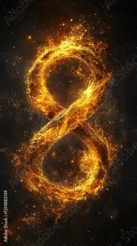 A golden infinity symbol intertwined with celestial elements, symbolizing eternal energy