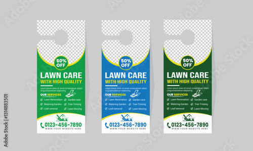 Professional Lawn care or gardening service door hanger template,lawn mower, landscaping door hanger template