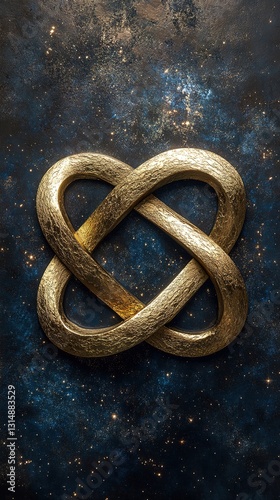 A golden infinity symbol intertwined with celestial elements, symbolizing eternal energy