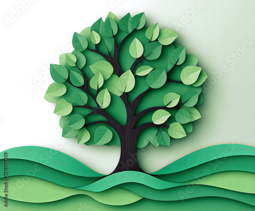 Eco friendly paper cut tree illustration. Save the planet and nature design