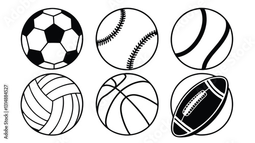 Basketball Icon Set – Black and White Outline, Orange, and Silhouette Sports Ball Illustrations for Basketball Designs, Team Logos, Game Graphics, and Sport-Themed Artwork
