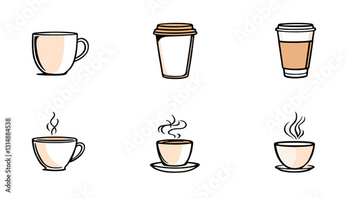 Wallpaper Mural Coffee Cups Sketch Collection Hot Drink Concepts Design on Brown Background Torontodigital.ca
