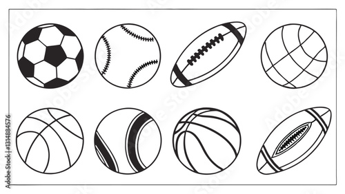 Basketball Icon Set – Black and White Outline, Orange, and Silhouette Sports Ball Illustrations for Basketball Designs, Team Logos, Game Graphics, and Sport-Themed Artwork
