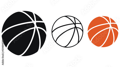 Basketball Icon Set – Black and White Outline, Orange, and Silhouette Sports Ball Illustrations for Basketball Designs, Team Logos, Game Graphics, and Sport-Themed Artwork
