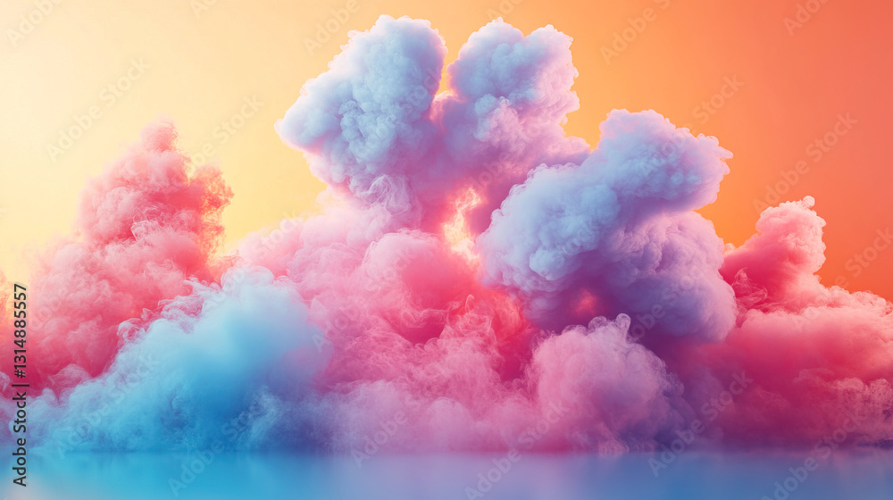Fototapeta premium Pastel colors on an orange background in the form of smoke rising and floating in the air. The image has a dreamlike and ethereal quality.