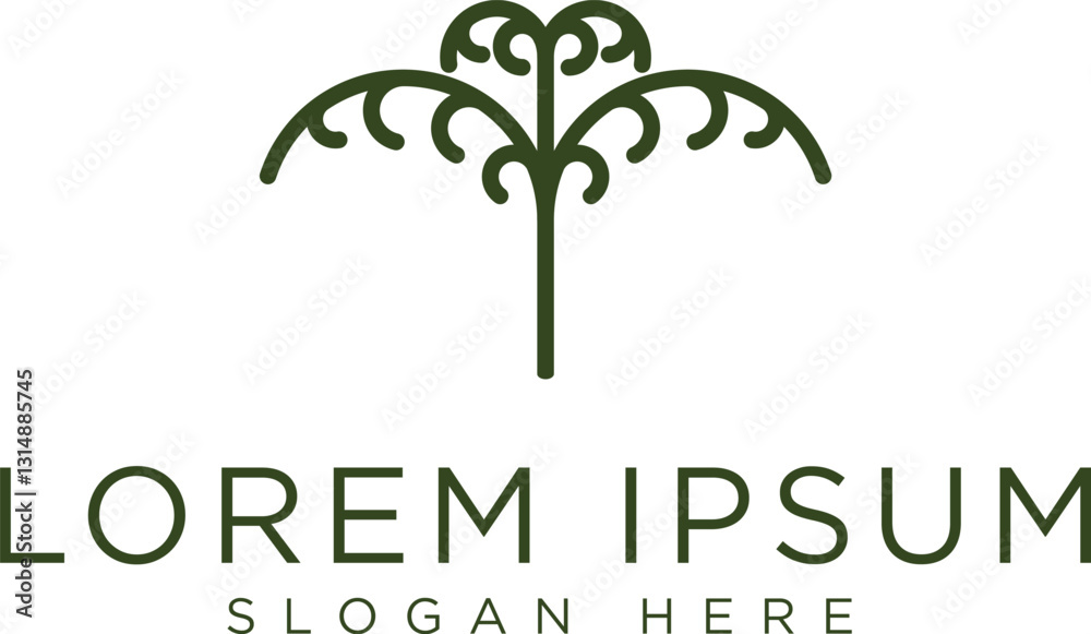 Obraz premium Minimalist dark green tree logo symbolizing growth, sustainability and nature. Modern vector design with clean lines, suitable for eco-friendly businesses, agriculture, conservation organizations.
