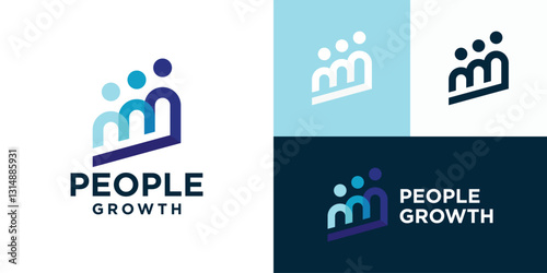 Simple people growth logo template. Startup symbol logo design illustration or teamwork progress.