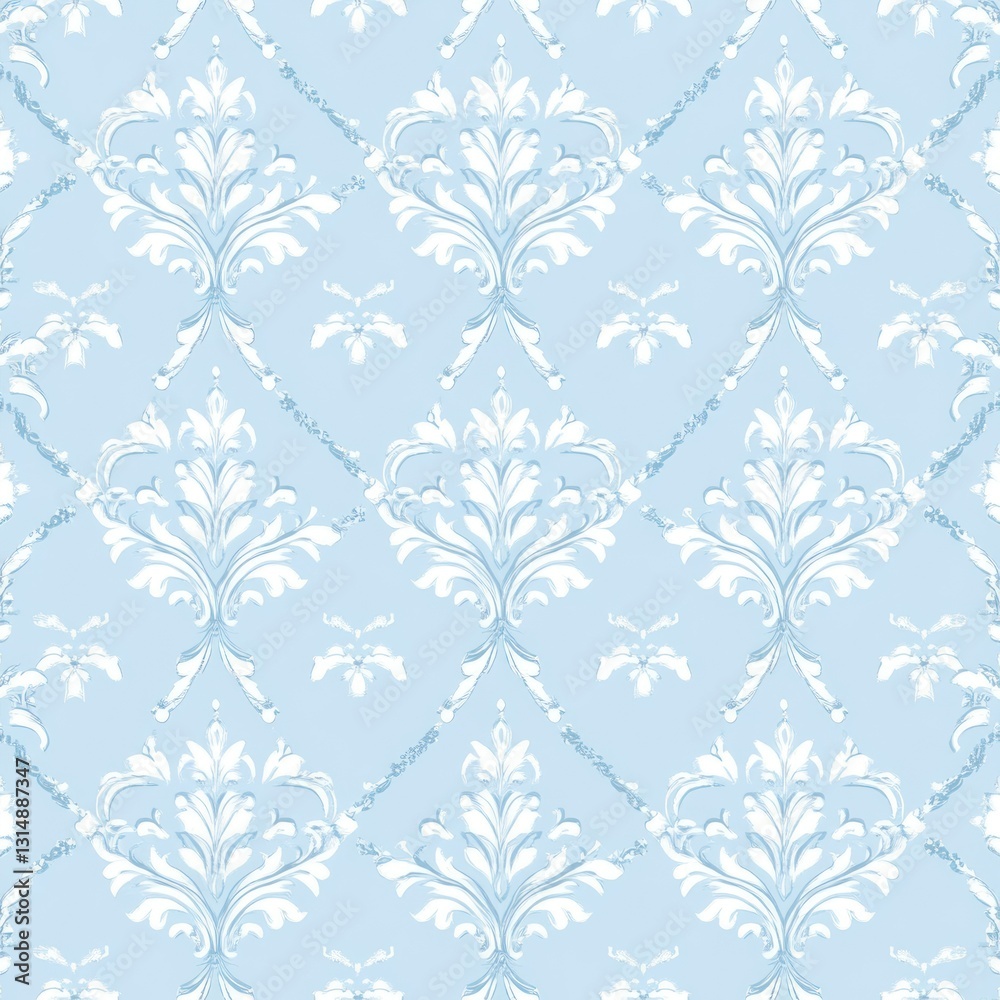 Fototapeta premium A light blue and white vintage wallpaper pattern featuring 