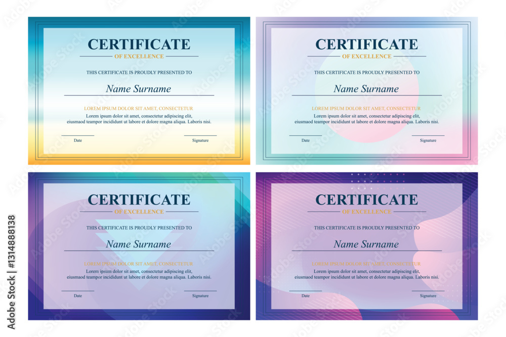 Fototapeta premium Four colorful excellence certificates