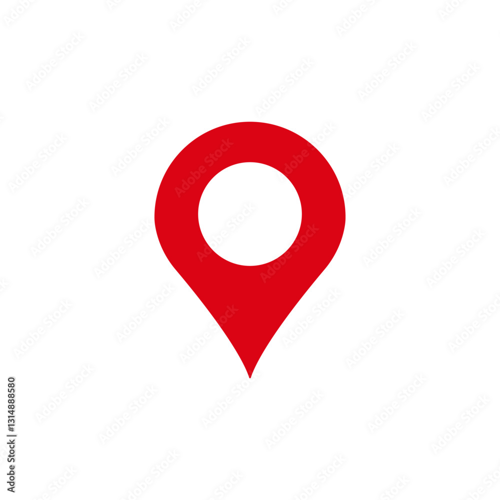 Fototapeta premium Red location pin with a white circle, represents navigation, finding places, and mapping.