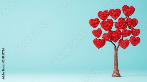 Red Heart Tree on Blue Background for Romantic and Love Themes Decoration
