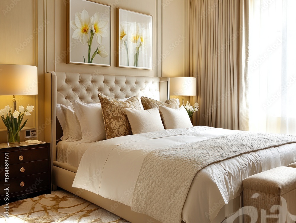 Luxurious bedroom with beige and cream accents Luxurious bedroom with beige and cream accents