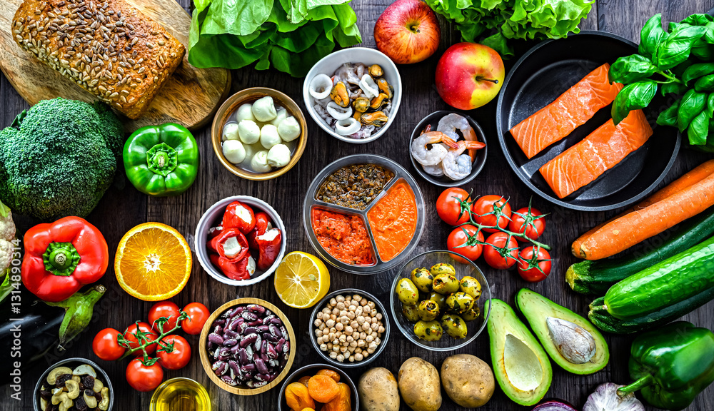 Fototapeta premium Food products representing the Mediterranean diet