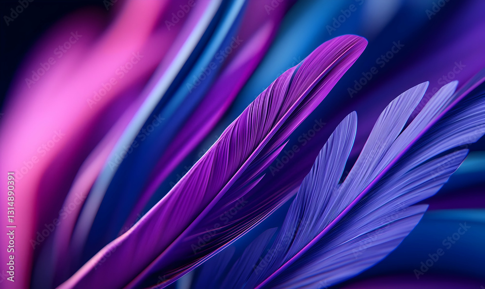 Fototapeta premium Vibrant Colorful Abstract Feathers in Purple and Blue Tones