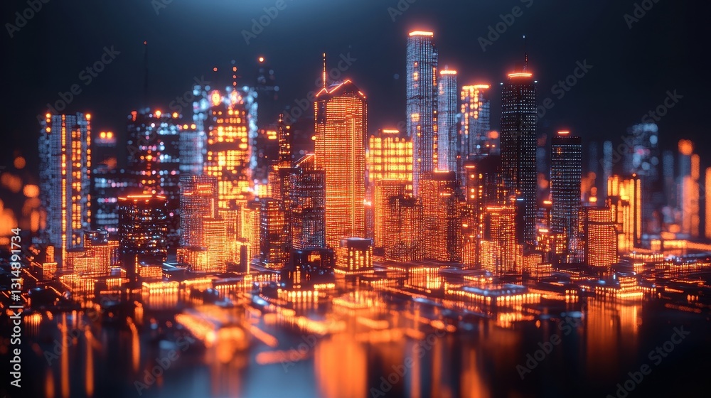 Illuminated cityscape night scene urban environment digital art modern architecture vibrant lights Illuminated cityscape night scene urban environment digital art modern architecture vibrant lights