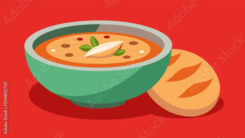 The soup is often accompanied by freshly baked bread perfect for dipping into the rich broth and savoring every last drop.. Vector illustration