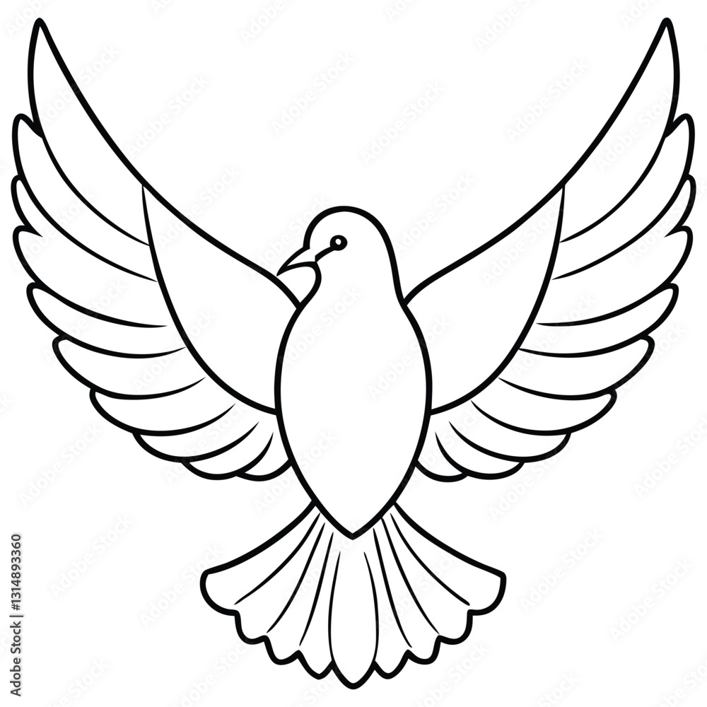Obraz premium flying bird dove or pigeon with its wings spread line art