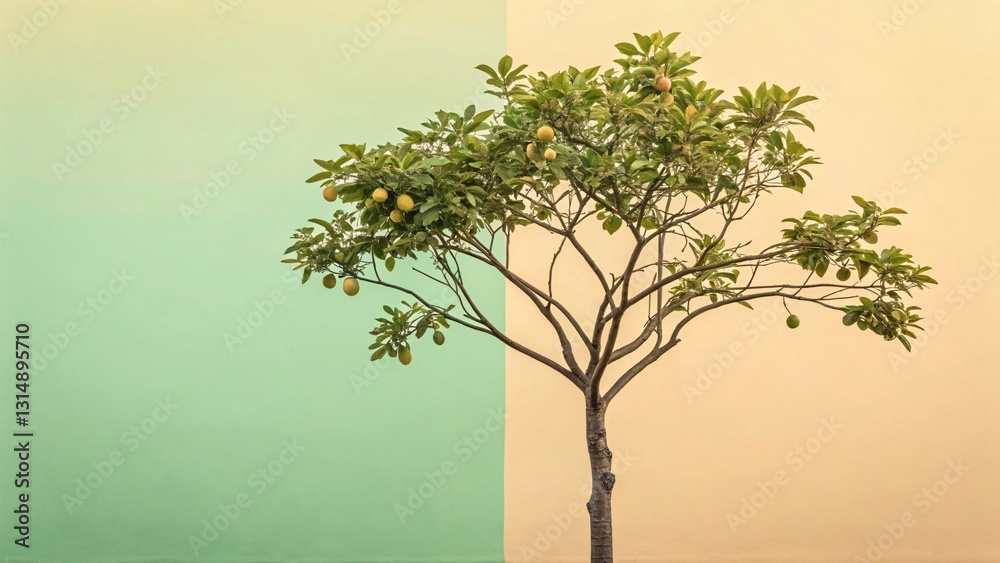 Fototapeta premium green tree in a yellow background