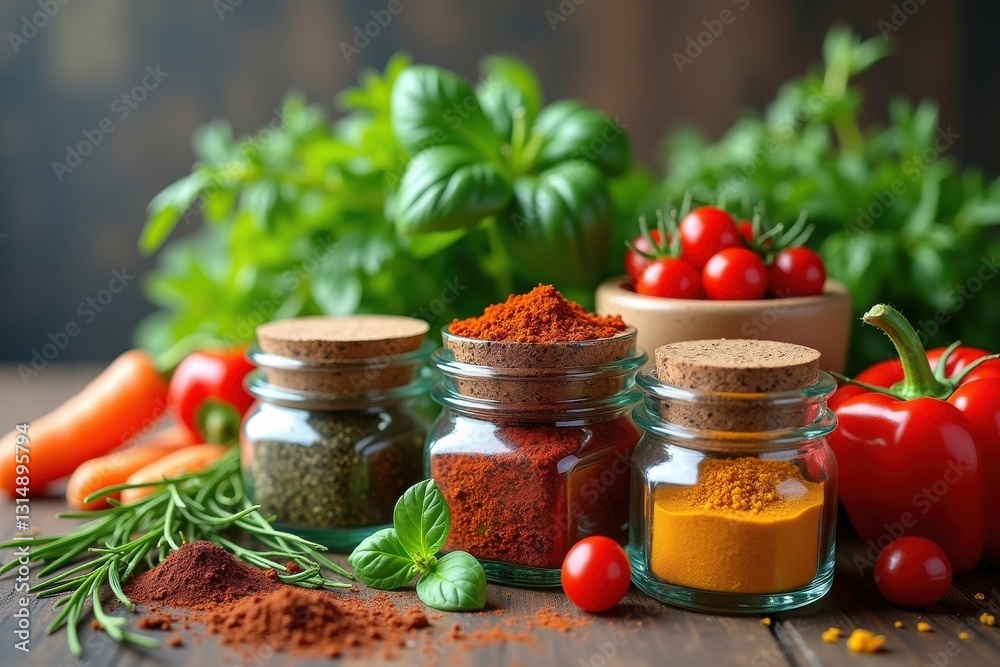 Vibrant spices and fresh kitchen ingredients Vibrant spices and fresh kitchen ingredients