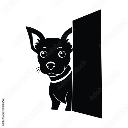 Curious Dog Peeking Around a Corner Silhouette Isolated