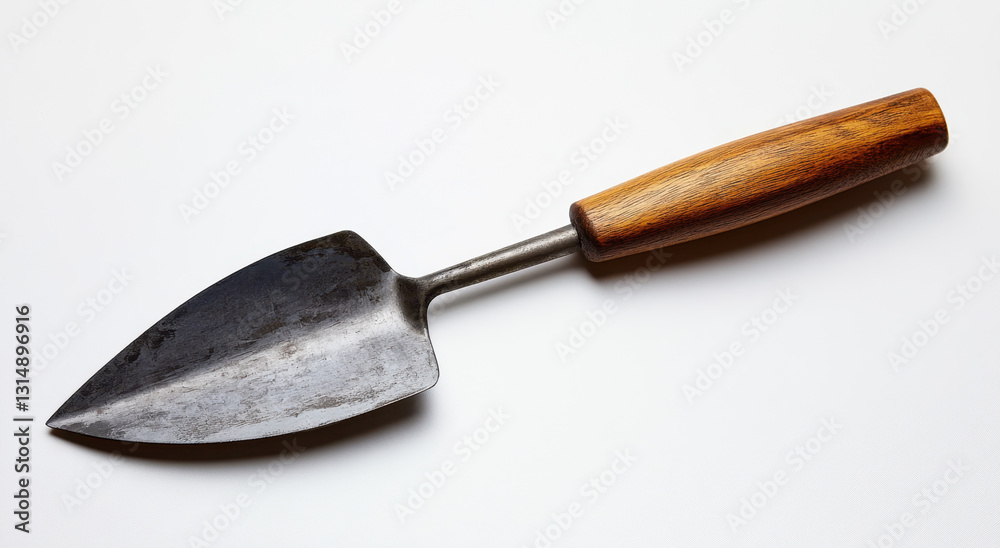 This small garden trowel features a sturdy wooden handle and a metal blade, perfect for digging, planting, and transplanting in backyard gardens or indoor pots This small garden trowel features a sturdy wooden handle and a metal blade, perfect for digging, planting, and transplanting in backyard gardens or indoor pots