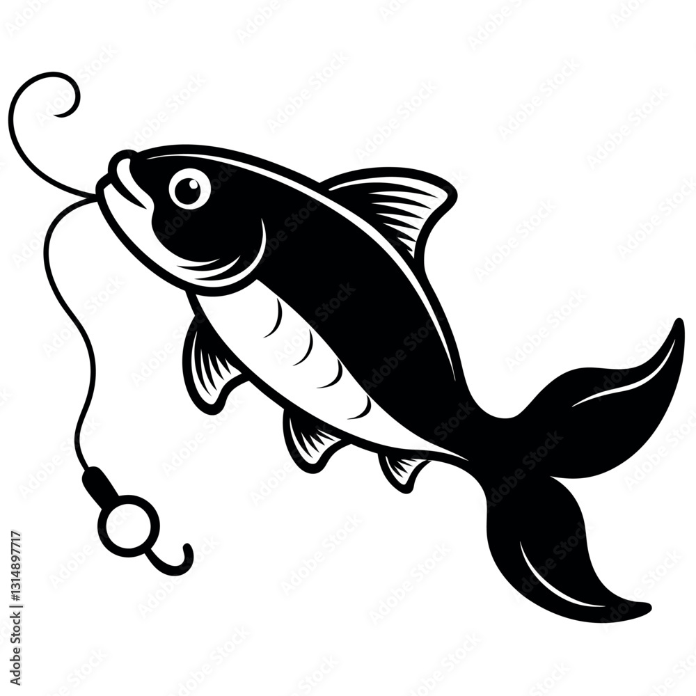 Carp fish catching a hook vector illustration. Carp fish catching a hook vector illustration.