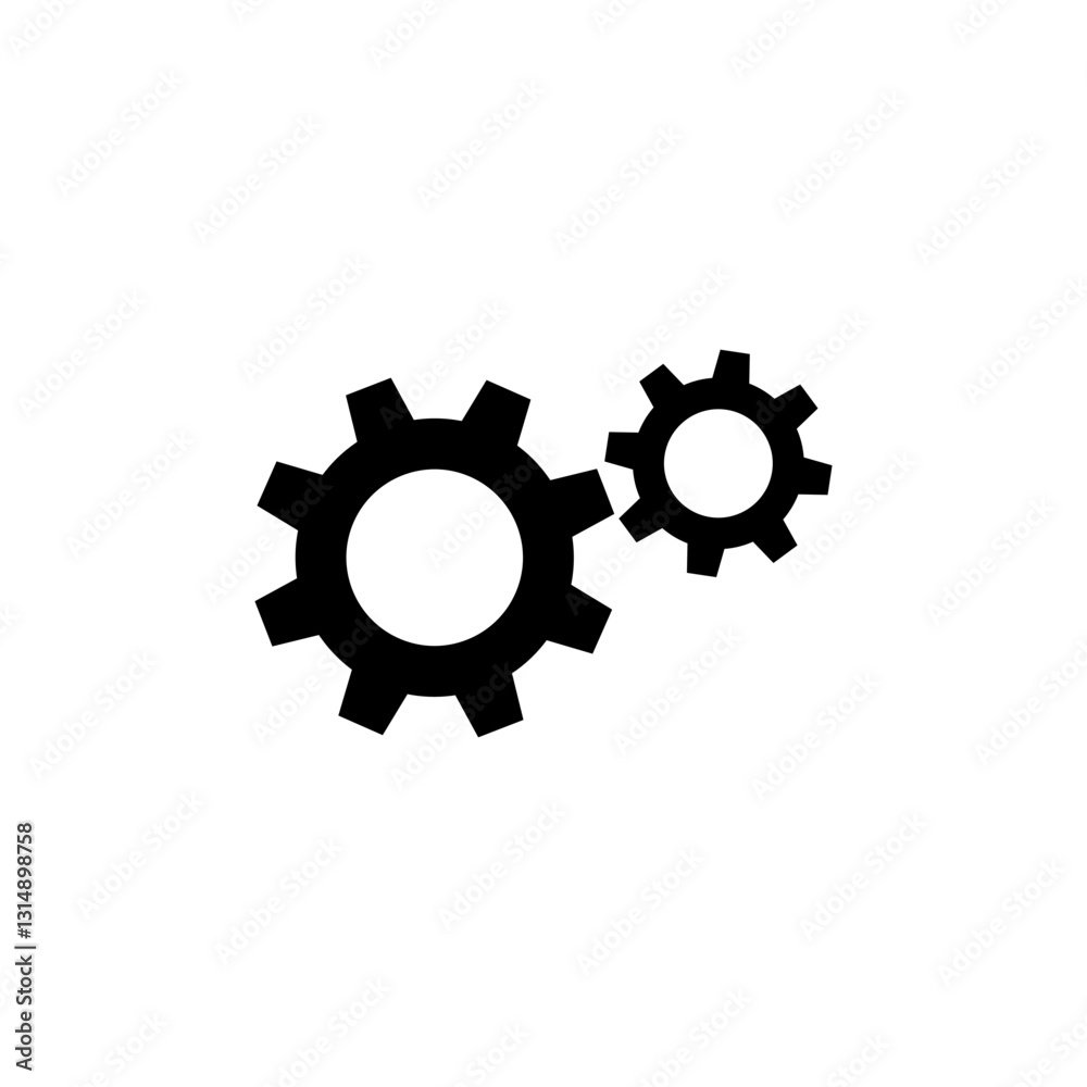 Two black gears interlock. they differ in size and tooth count, suggesting a mechanical function. Two black gears interlock. they differ in size and tooth count, suggesting a mechanical function.