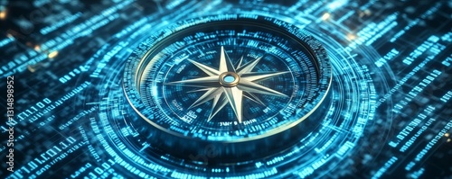 Wallpaper Mural A digital compass showing direction amidst a binary code background Torontodigital.ca