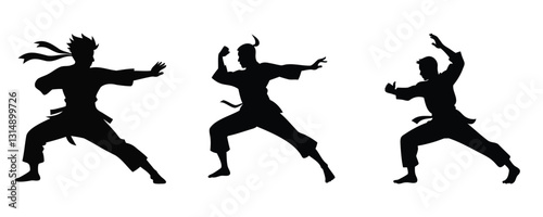 Here are 40 keywords for the title "Taekwondo Silhouette Set Vector Design
