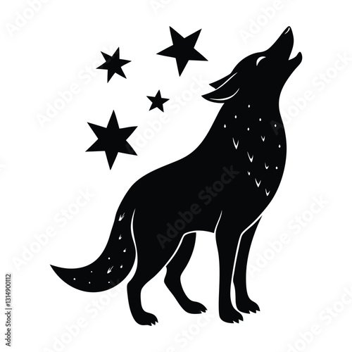 Dog Howling with Head Raised to the Sky Silhouette Isolated