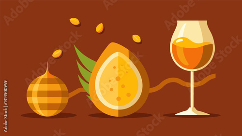 With each passing day the Pisco matures developing a rich golden hue and a smooth velvety texture.. Vector illustration