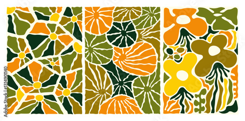 Ensemble d'affiches floral, colorée, vecteur